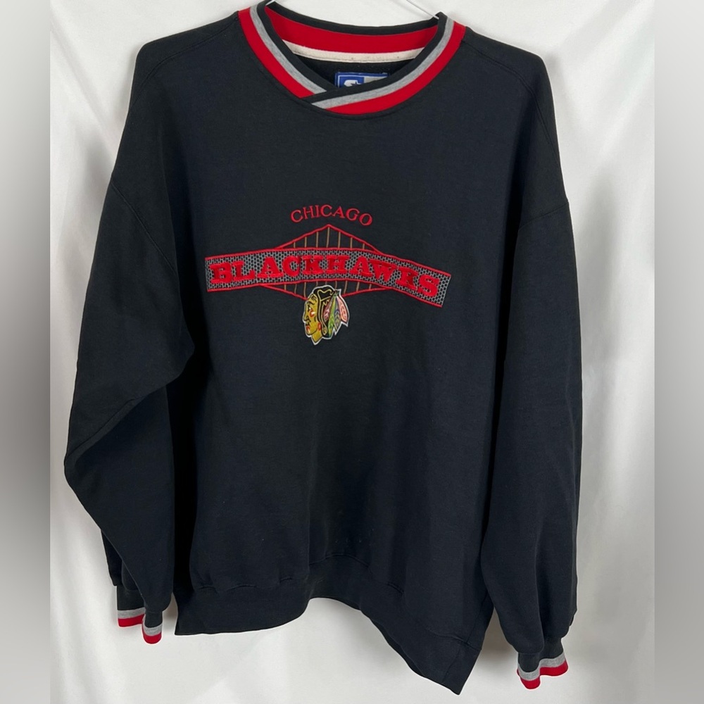 Official Chicago Blackhawks Starter V Neck Sweatshirt Embroidered XL NHL